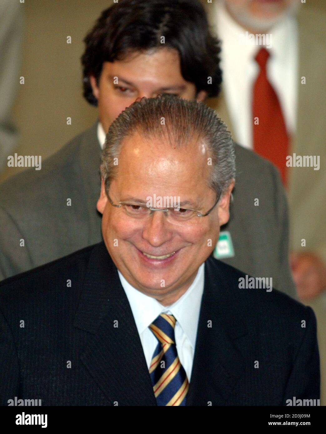 Brazil's Presidential Chief of Staff, Jose Dirceu, arrives for a ceremony at the Planalto Palace in Brasilia June 14, 2005. Dirceu, under pressure from allegations he was aware of a vote-buying scheme in Congress, agreed with President Luiz Inacio Lula da Silva to step down as his chief advisor and return to the lower house of Congress. REUTERS/Jamil Bittar   JB/KS Stock Photo