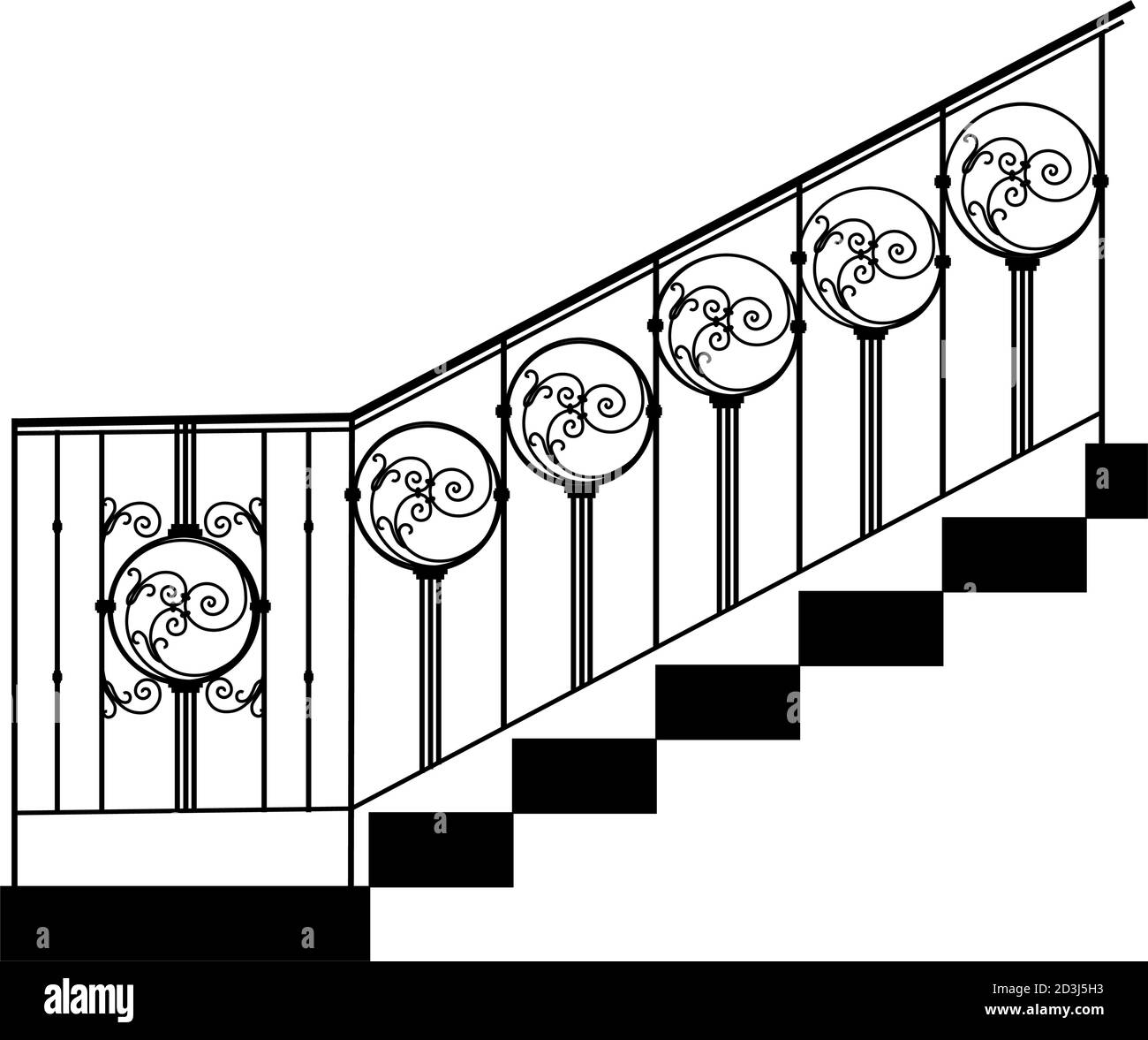 SKETCH of forged metal elements with antique ornaments. Artistic forging belongs to the category of handwork. curl on a white background. fence, stair Stock Vector