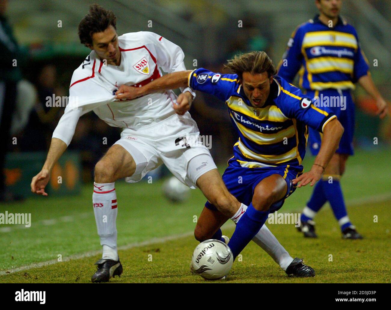 Vfb Stuttgart S Martin Stranzi L Is Tackled By Parma S Stefano Bettarini During Their Uefa Cup Round Of 32 First Leg Soccer Match At The Tardini Stadium In Parma February 16 2005 Reuters Giampiero