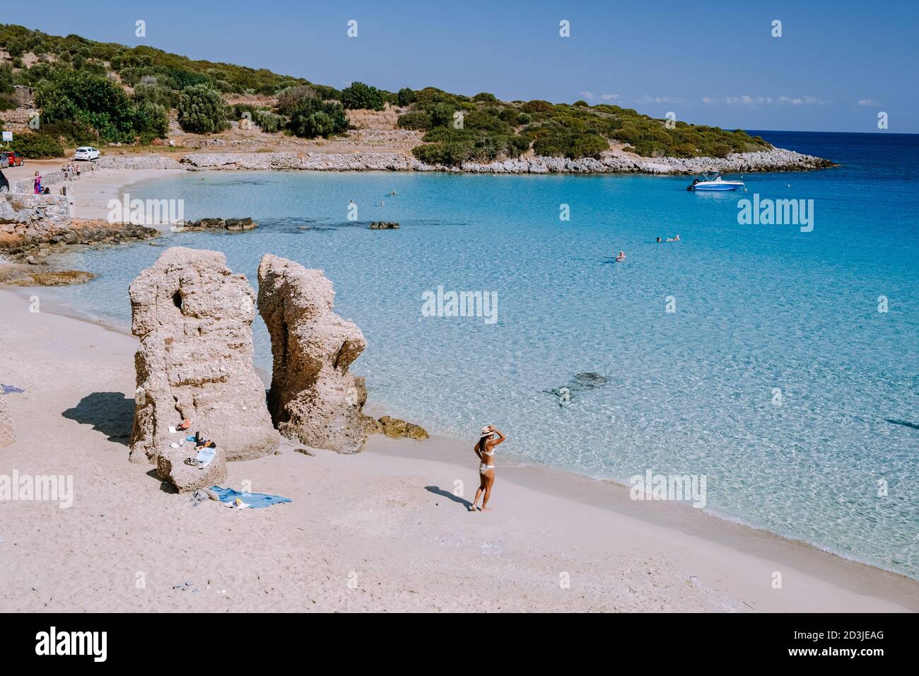 Istron Tropical beach of Voulisma beach, Istron, Crete, Greece, couple on ...
