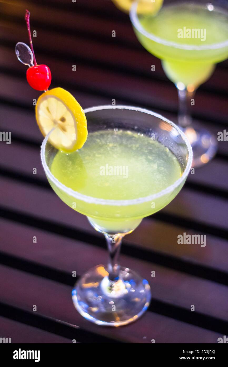 Cocktails served at a bar in a hotel in Cebu City, Philippines Stock