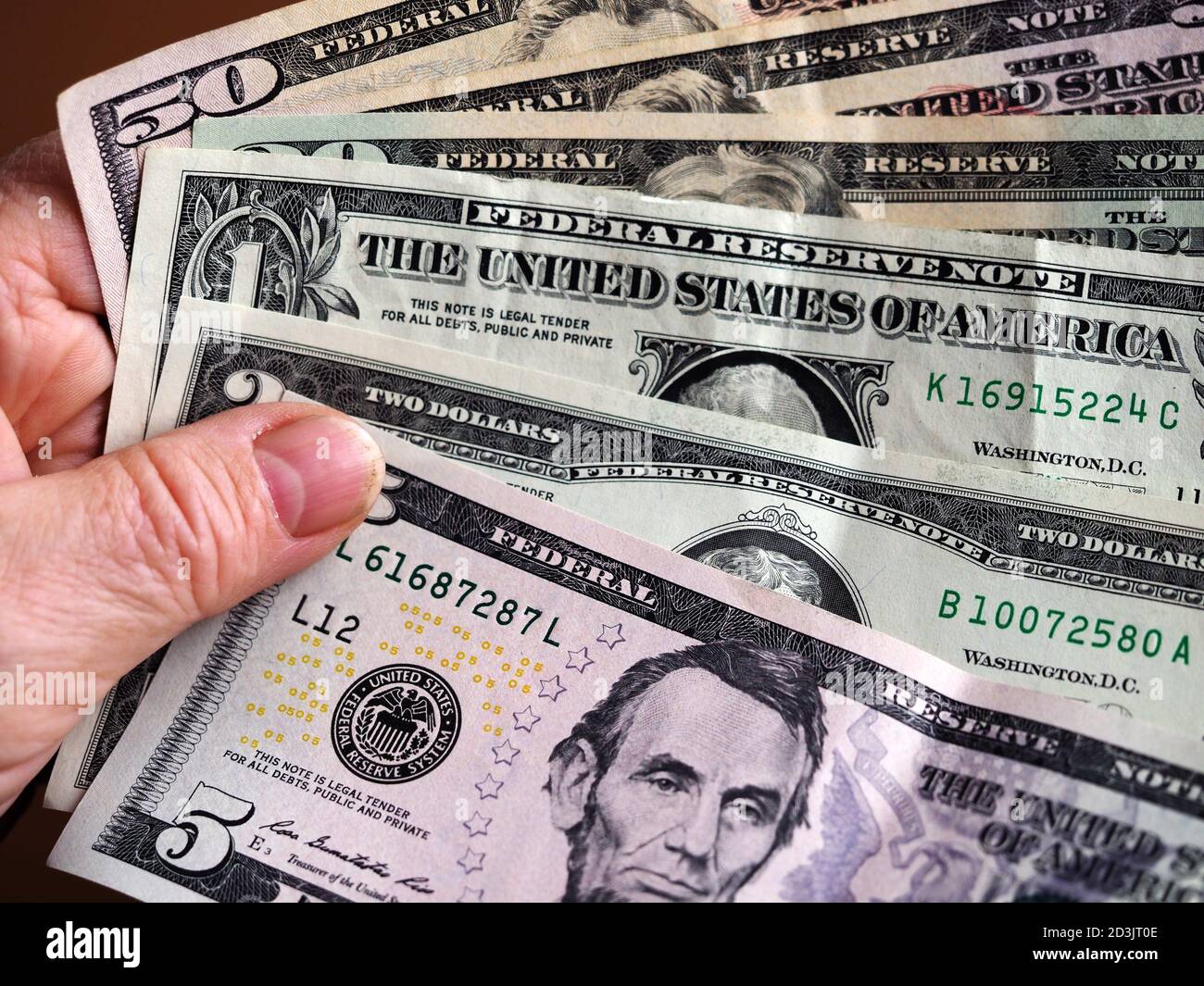 Ukraine. 8th Oct, 2020. In this photo illustration a 5 dollar bill with various dollar bills. Credit: Igor Golovniov/SOPA Images/ZUMA Wire/Alamy Live News Stock Photo