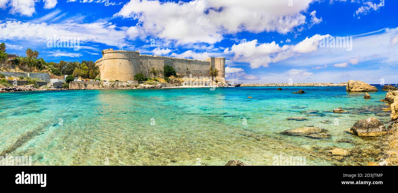 Landmarks of Cyprus island - old medieval fortress castle in Kyrenia, Turkish part Stock Photo