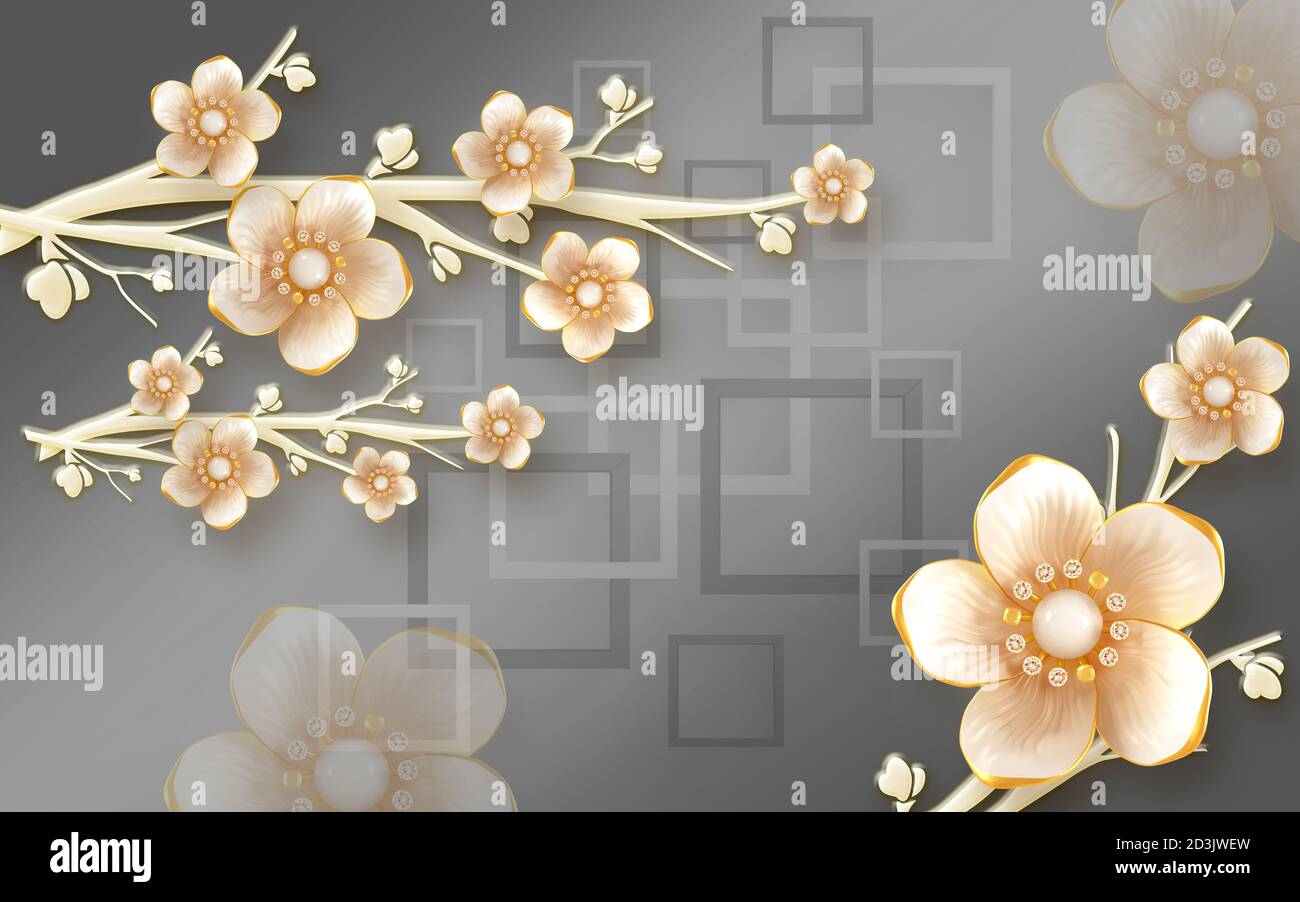 3d wallpaper design with ivory colour flower and black and white background  Stock Photo - Alamy