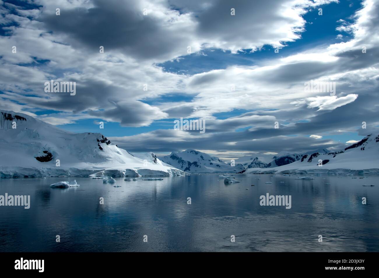 Icebergs and extreme terrain in Antarctica. Stock Photo