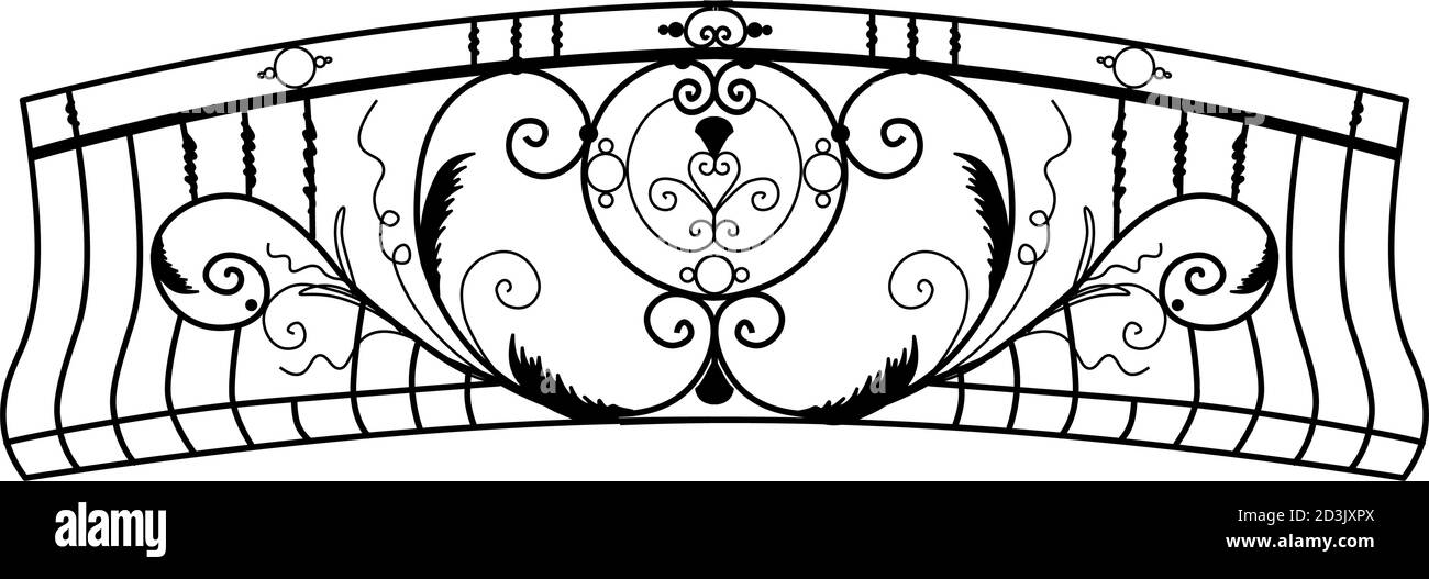 SKETCH of forged metal elements with antique ornaments. Artistic forging belongs to the category of handwork. set of decorative curl borders on white Stock Vector