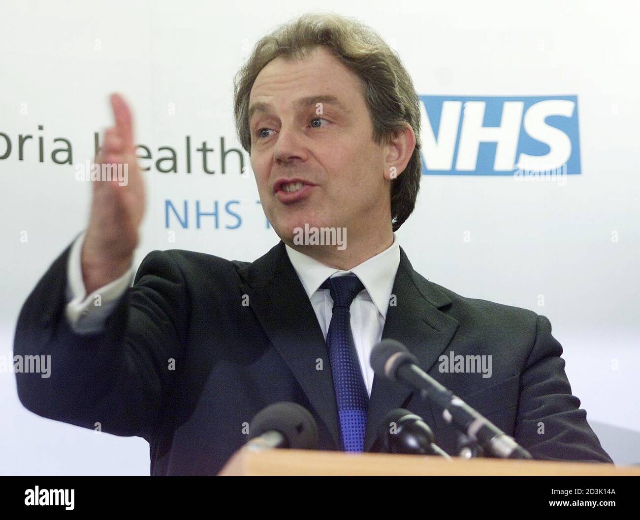 British Prime Minister Tony Blair speaks to the media at North Tyneside