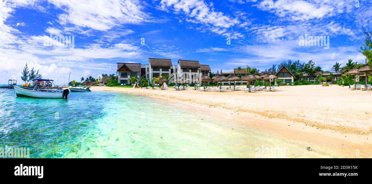 Tropical exotic holidays - Mauritius, Blue Bay in south of the island, view of luxury resort Stock Photo