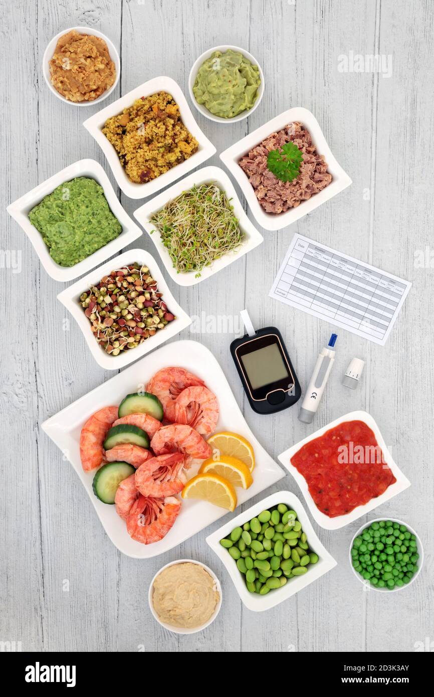 Low glycemic testing & lancing devices & chart with healthy food for