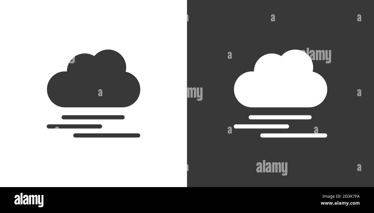 Heavy fog and cloud. Isolated icon on black and white background ...