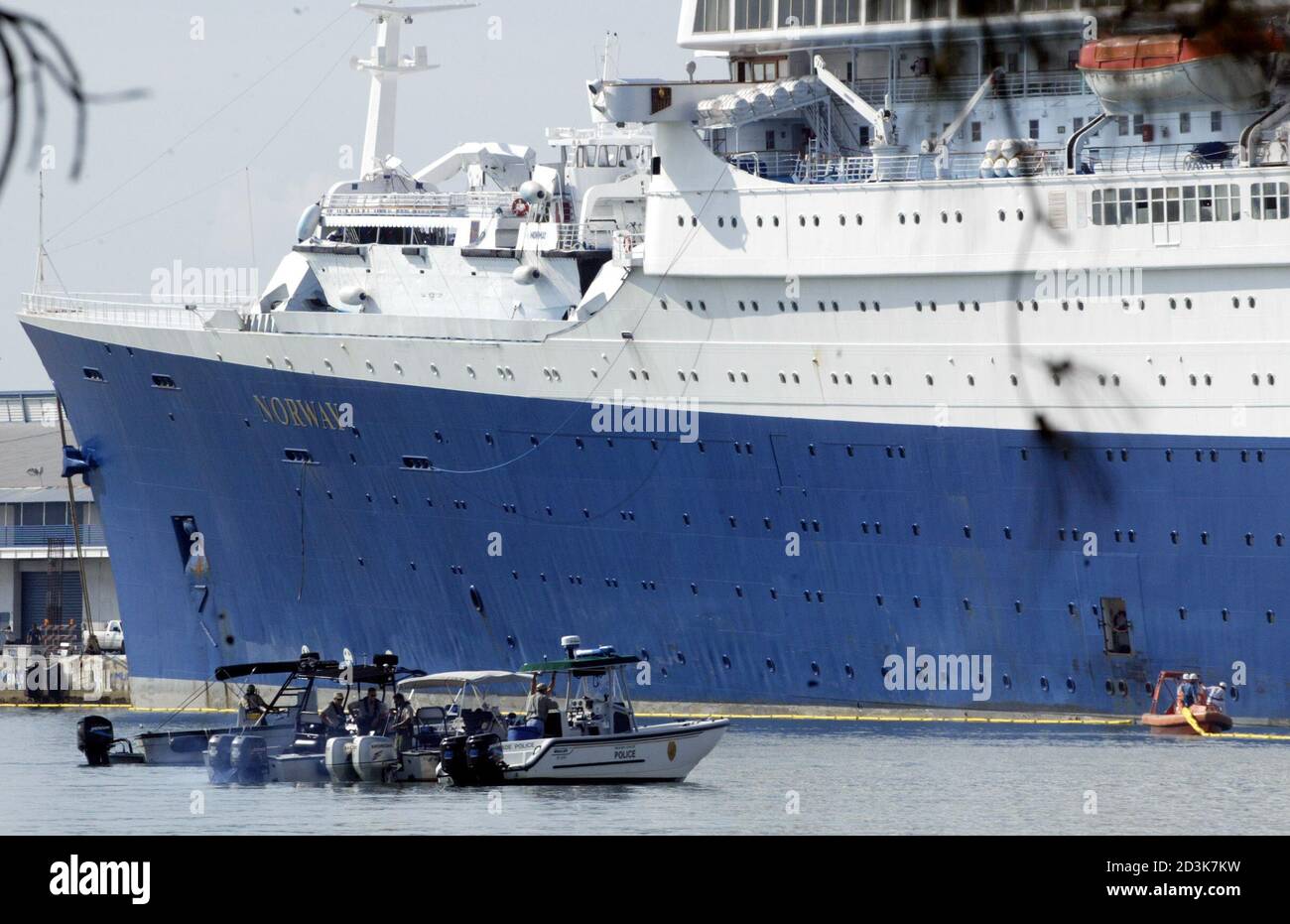 The Norwegian Cruise Line Ship Norway Sits Docked After A Fire In The Engine Room Aboard At The Port Of Miami Florida May 25 2003 A Boiler Room Explosion Sparked A Fire