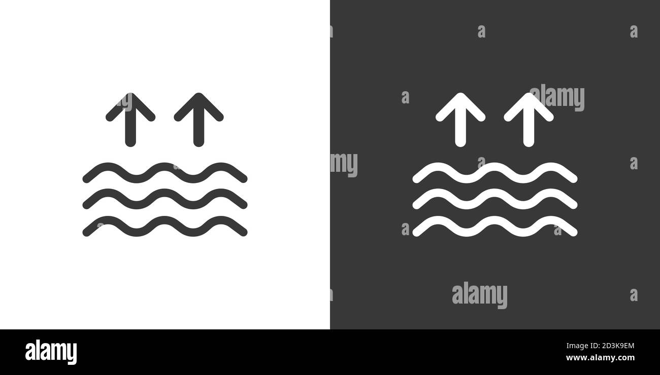 HIgh tides. Waves on the sea. Isolated icon on black and white background. Weather glyph vector illustration Stock Vector