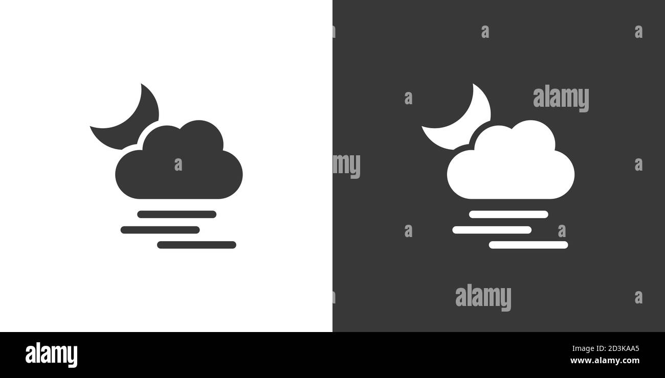 Heavy fog, cloud and moon. Isolated icon on black and white background ...