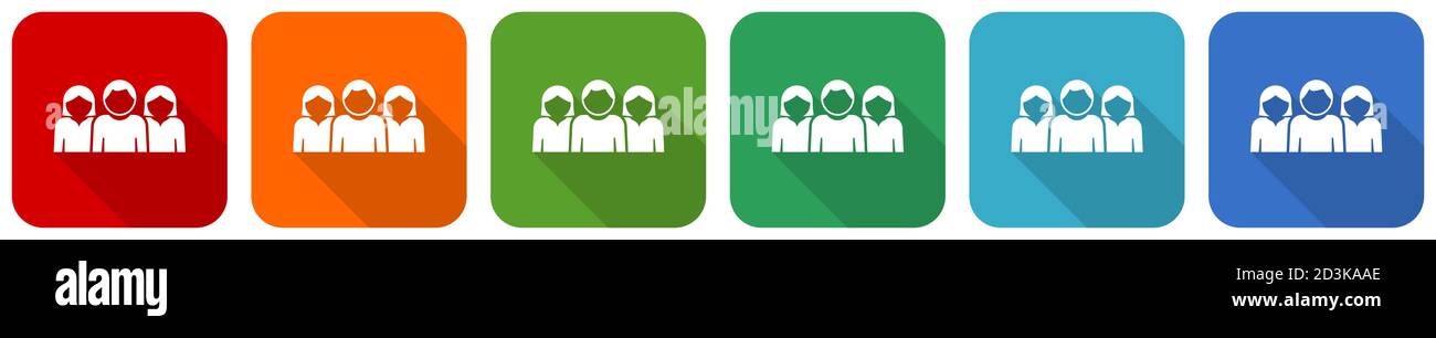 People icon set, flat design vector illustration in 6 colors options ...