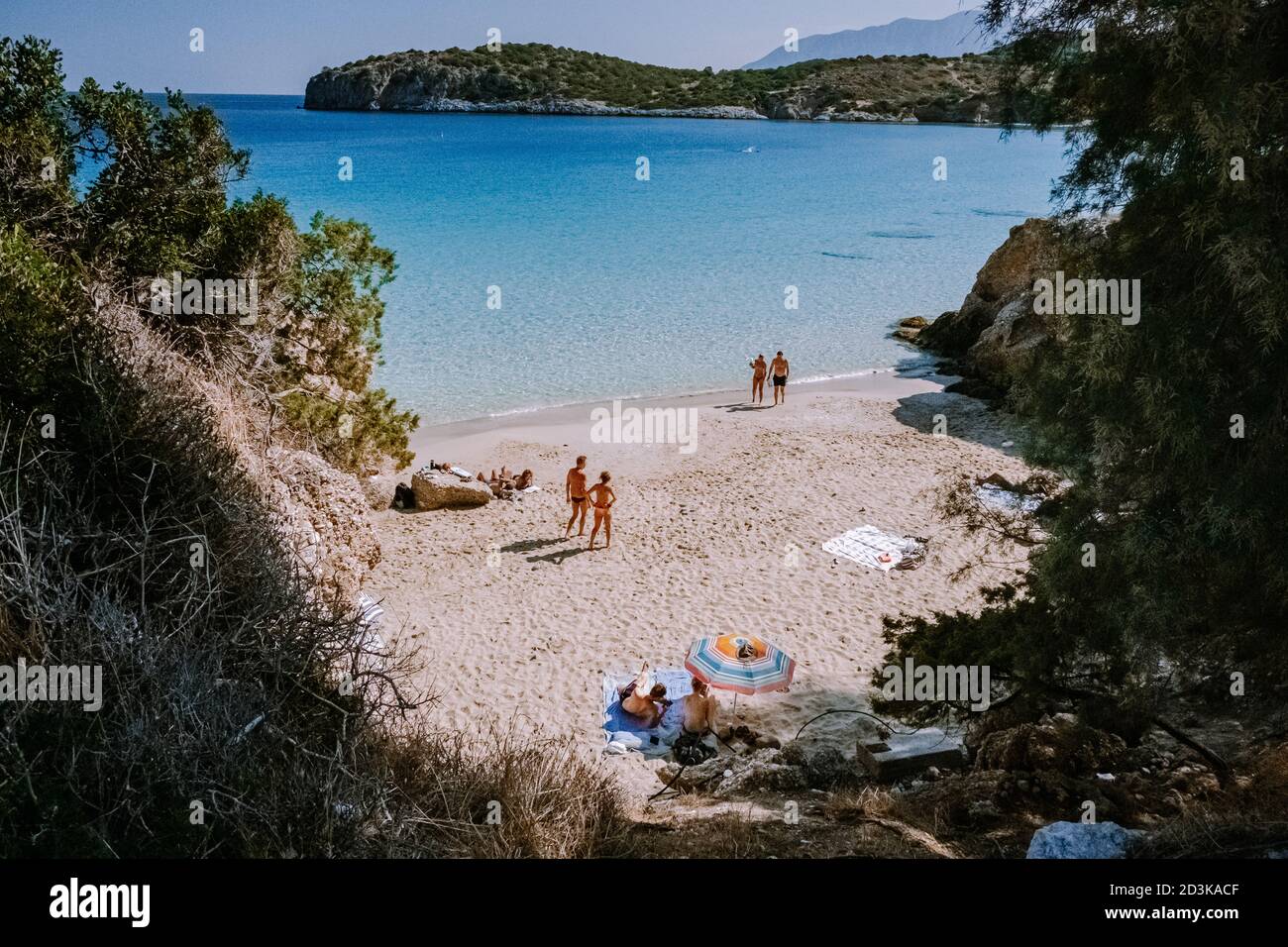 Istron Tropical beach of Voulisma beach, Istron, Crete, Greece, couple on ...