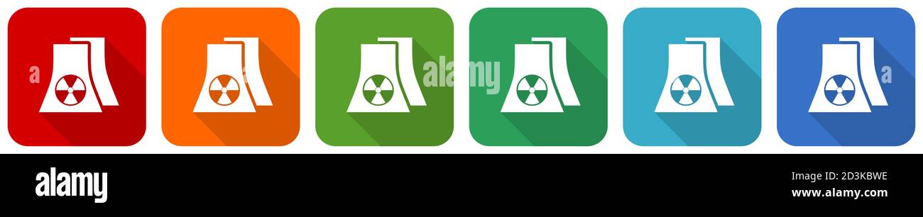 Nuclear power plant icon set, flat design vector illustration in 6 ...