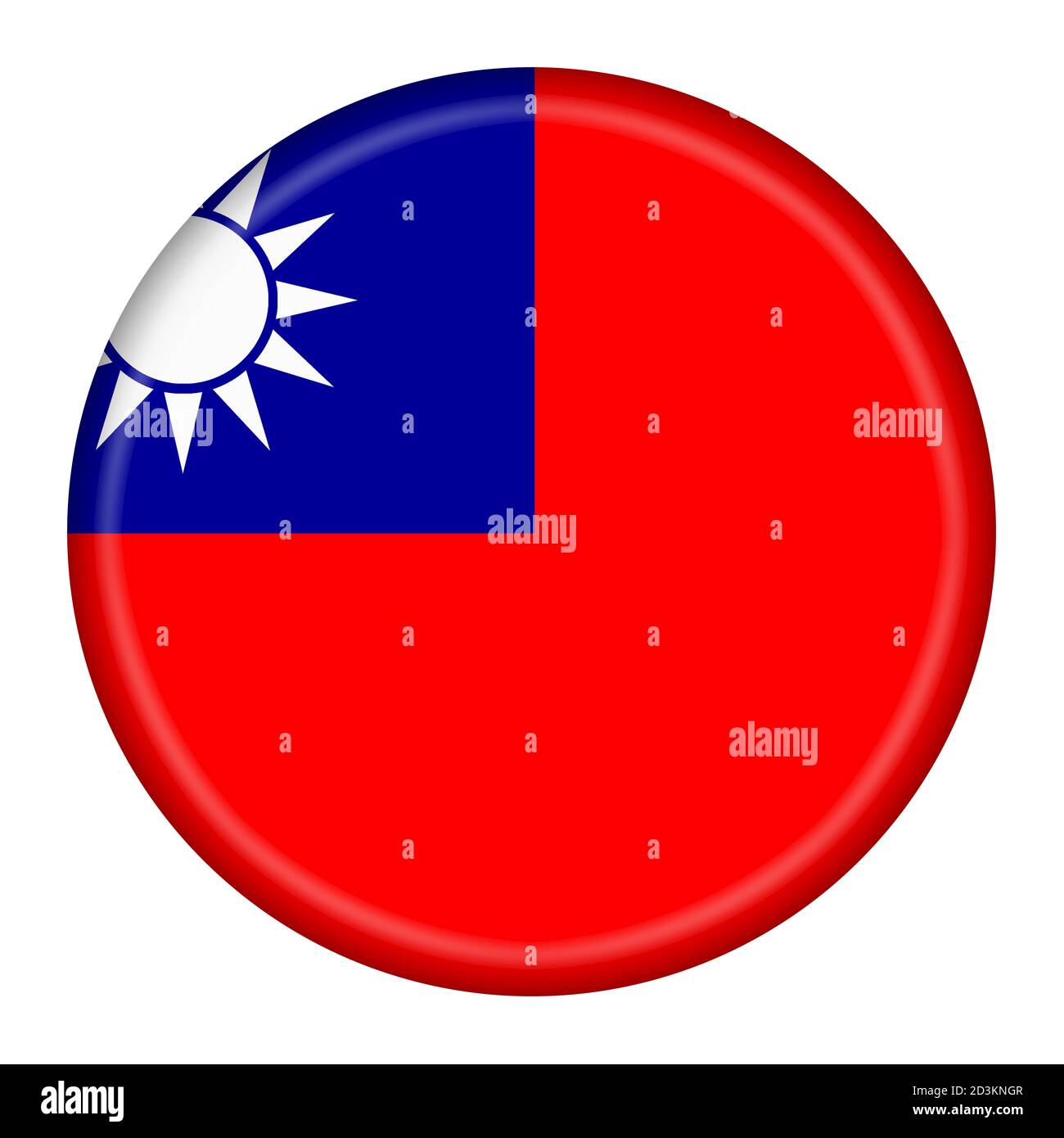 Taiwan flag button 3d illustration with clipping path Blue Sky White Sun Wholly Red Earth Stock Photo