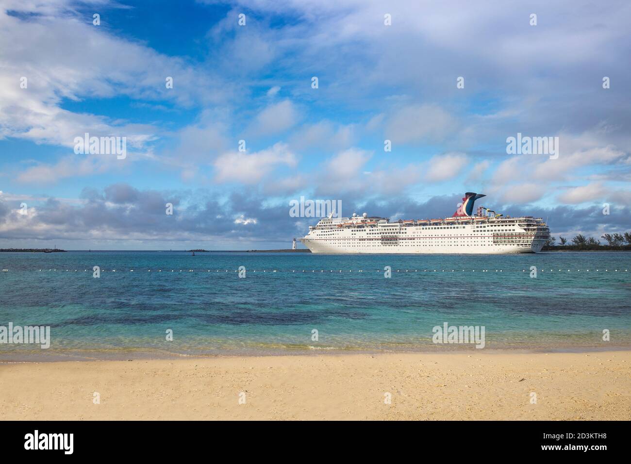 Caribbean, Bahamas, Providence Island, Nassau, View of Cruise ship from Junkanoo beach Stock Photo