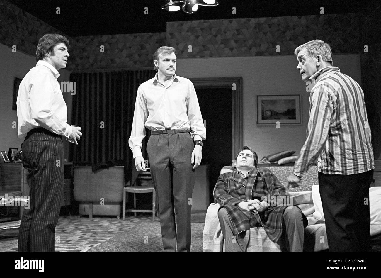 l-r: Alan Bates (Andrew Shaw), James Bolam (Colin Shaw), Brian Cox (Steven Shaw), Bill Owen (Mr Shaw) in IN CELEBRATION by David Storey at the Royal Court Theatre, London SW1  22/04/1969  design: Peter Docherty  director: Lindsay Anderson Stock Photo