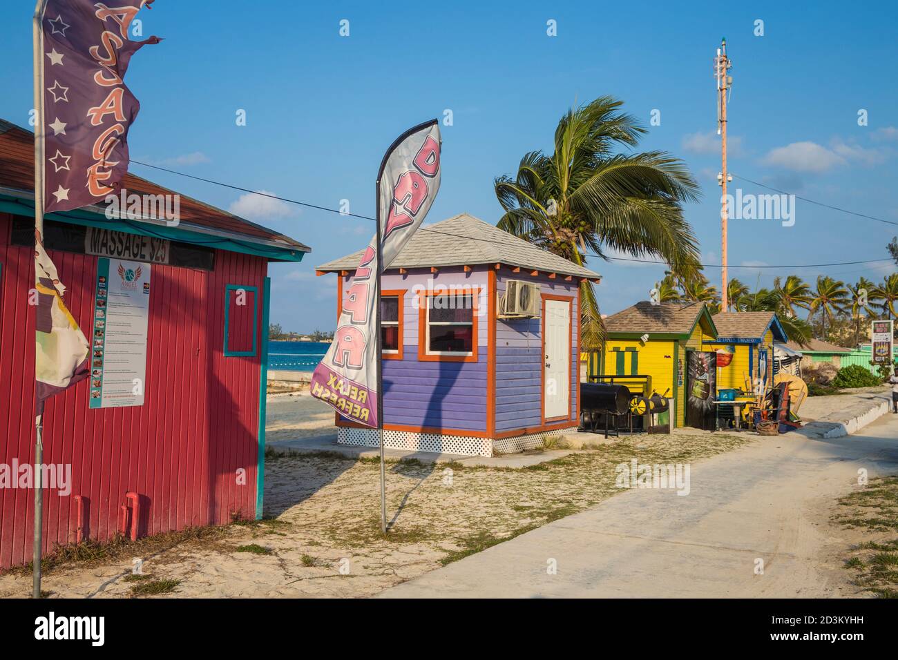 Caribbean, Bahamas, Providence Island, Nassau, Junkanoo beach, Beach huts Stock Photo