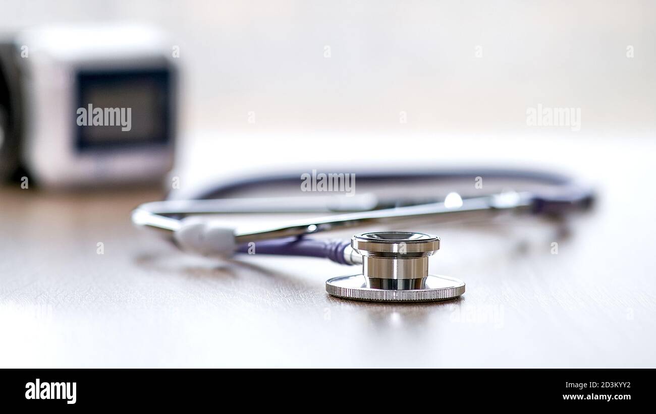 Medical stethoscope, great design for any purpose. Health care is medical. Hospital accessories. Light background. Nurse doctor clinical treatment. Stock Photo