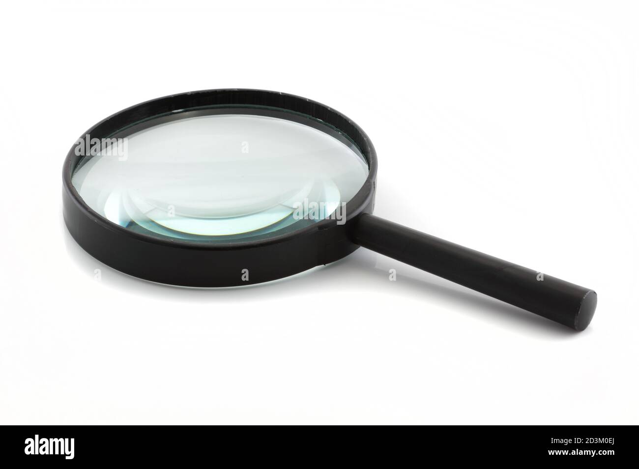 Magnifying glass isolated on white with blue lens refraction Stock Photo