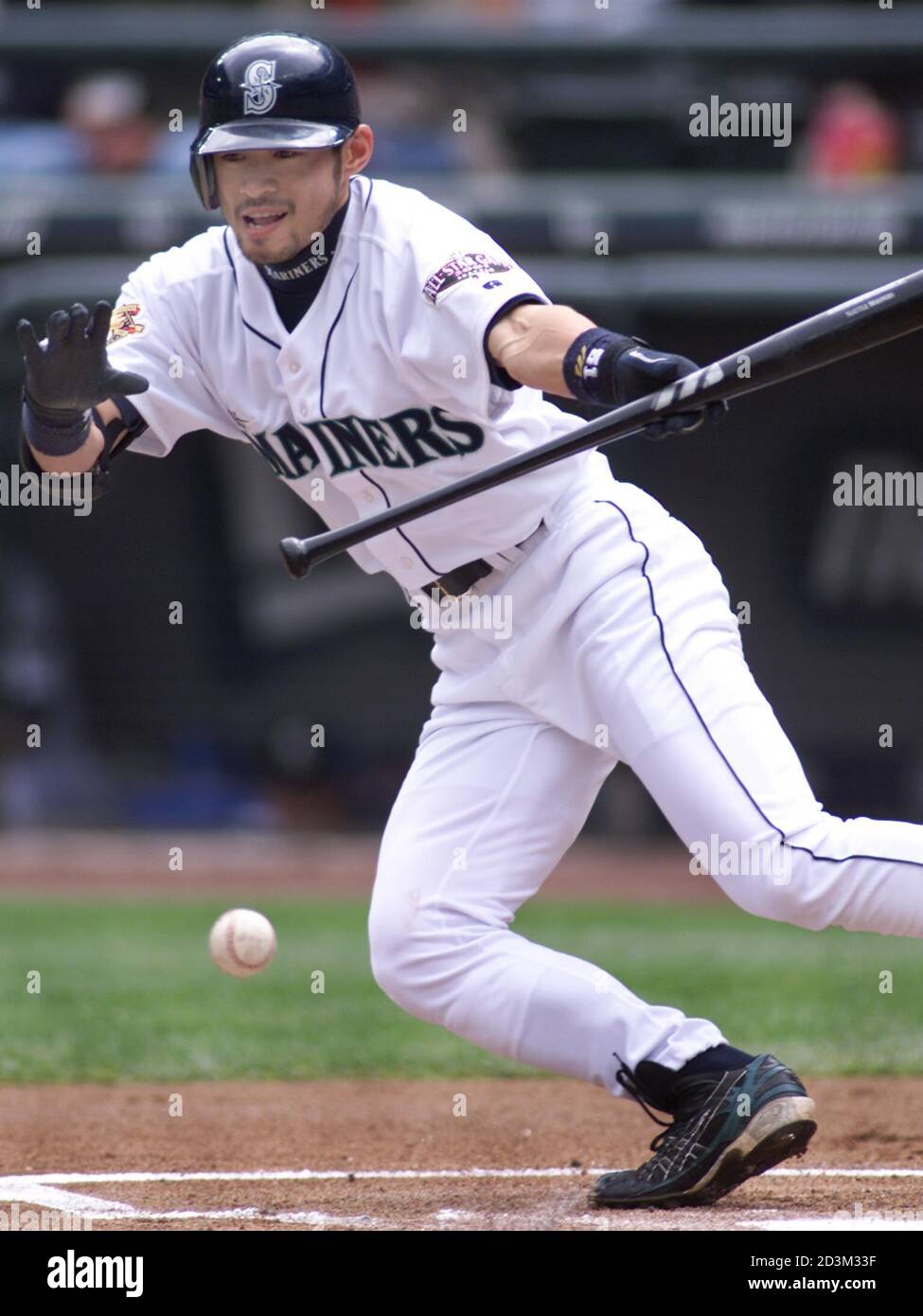 Japanese sensation Ichiro Suzuki was named the winner of the American  League Most Valuable Player award on November 20, 2001. Suzuki, shown  bunting for a single during a July 28, 2001 game,