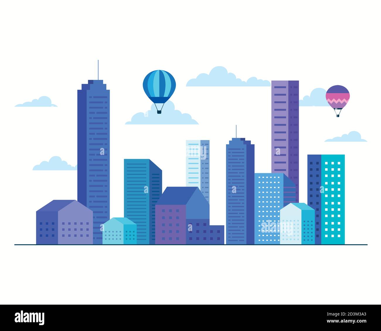 City buildings with hot air balloons and clouds vector design Stock ...