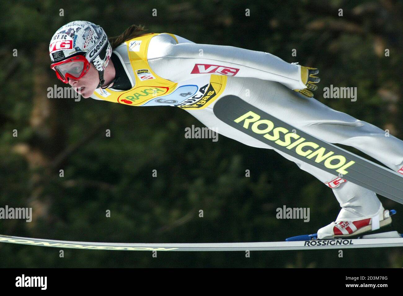 Best Norwegian ski jumper Tommy Ingebrigtsen soars through the air during  the last ski flying World Cup team competition in Planica on March 21,  2003. The Norway team placed second,behinf first placed