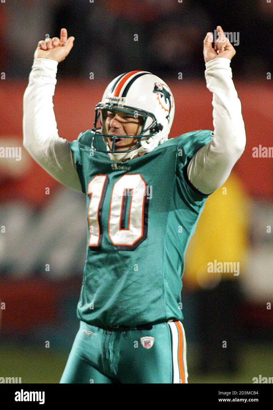 Miami Dolphins kicker Olindo Mare celebrates his gamewinning field