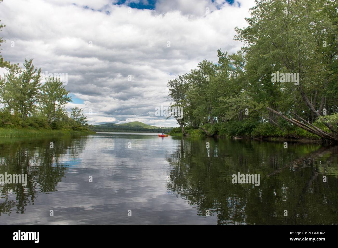 Kezar Pond flows lazily into the Kezar River in Fryeburg, Maine Stock Photo