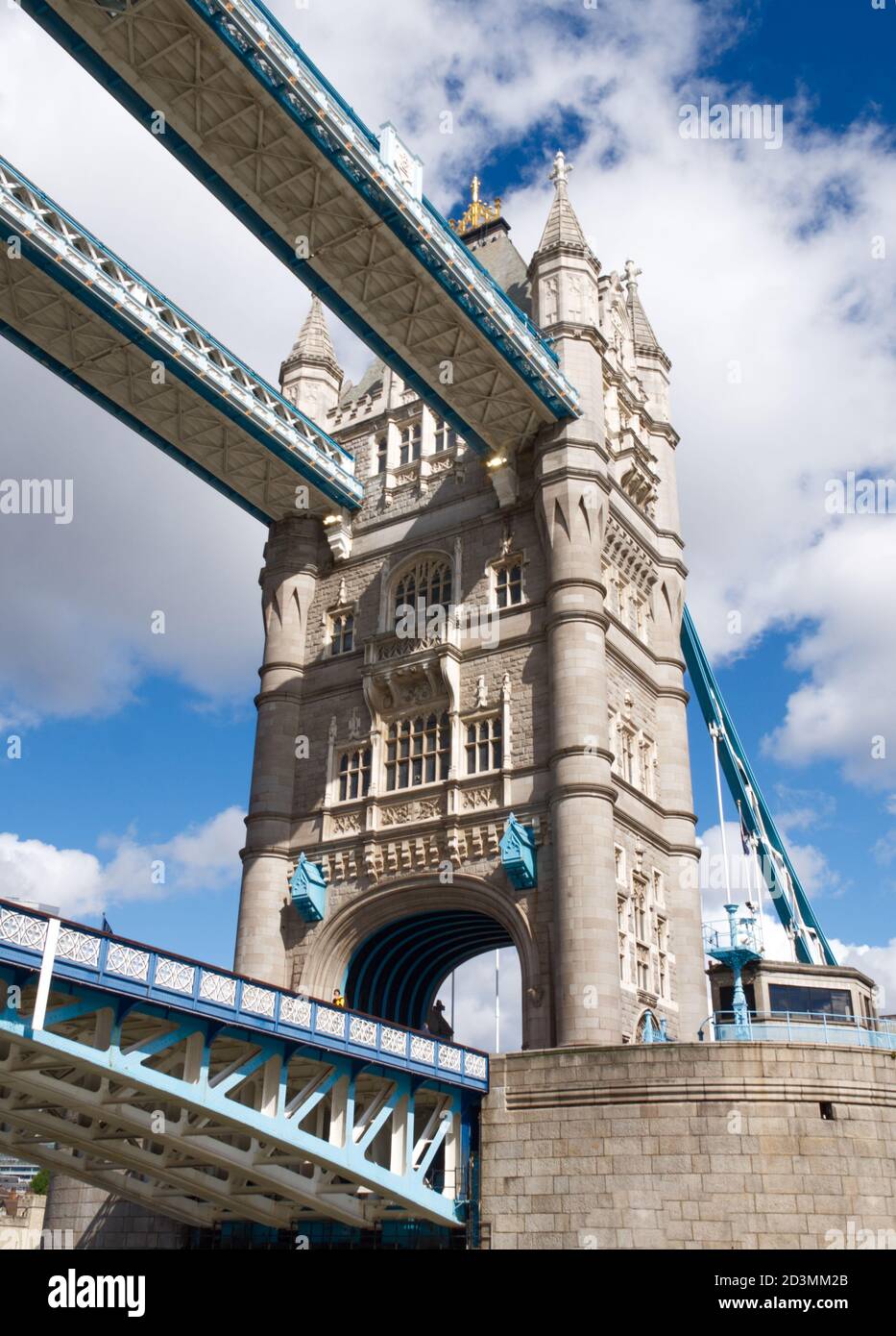 London's historic, iconic Tower Bridge, raised hydraulically. Spanning ...