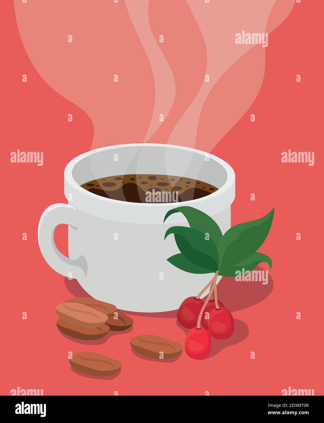 coffee cup with berries leaves and beans vector design Stock Vector ...