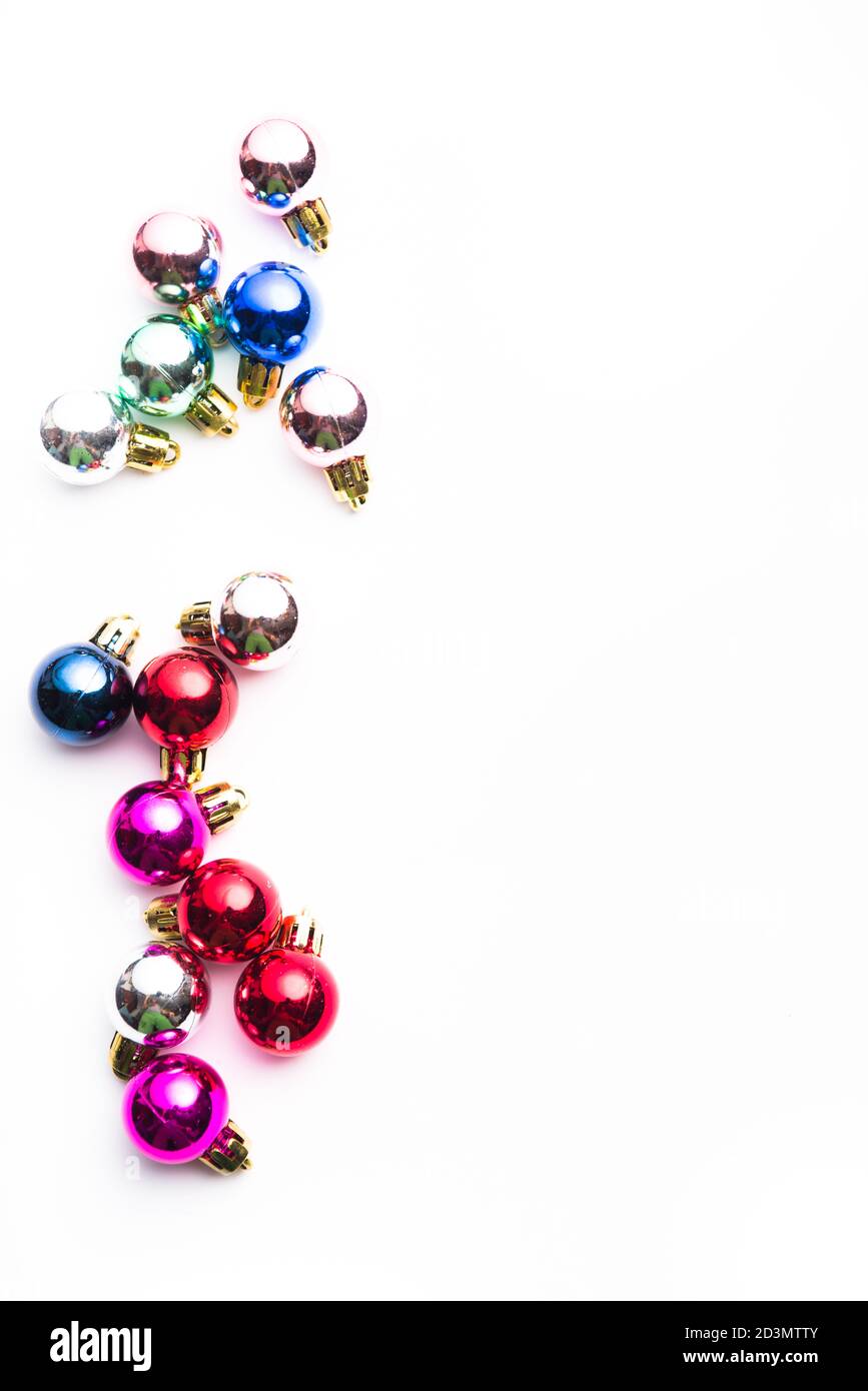 Colored Christmas Balls Spread Over A White Bakground Happy Christmas Party Theme Top View Stock Photo Alamy Colored Christmas Balls Spread Over A White Bakground Happy Christmas Party Theme Top View Stock Photo Alamy