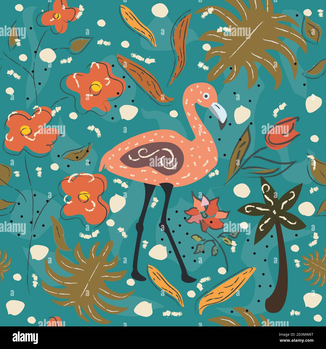 Flamingo Bird Seamless Pattern. Vector illustration Stock Vector