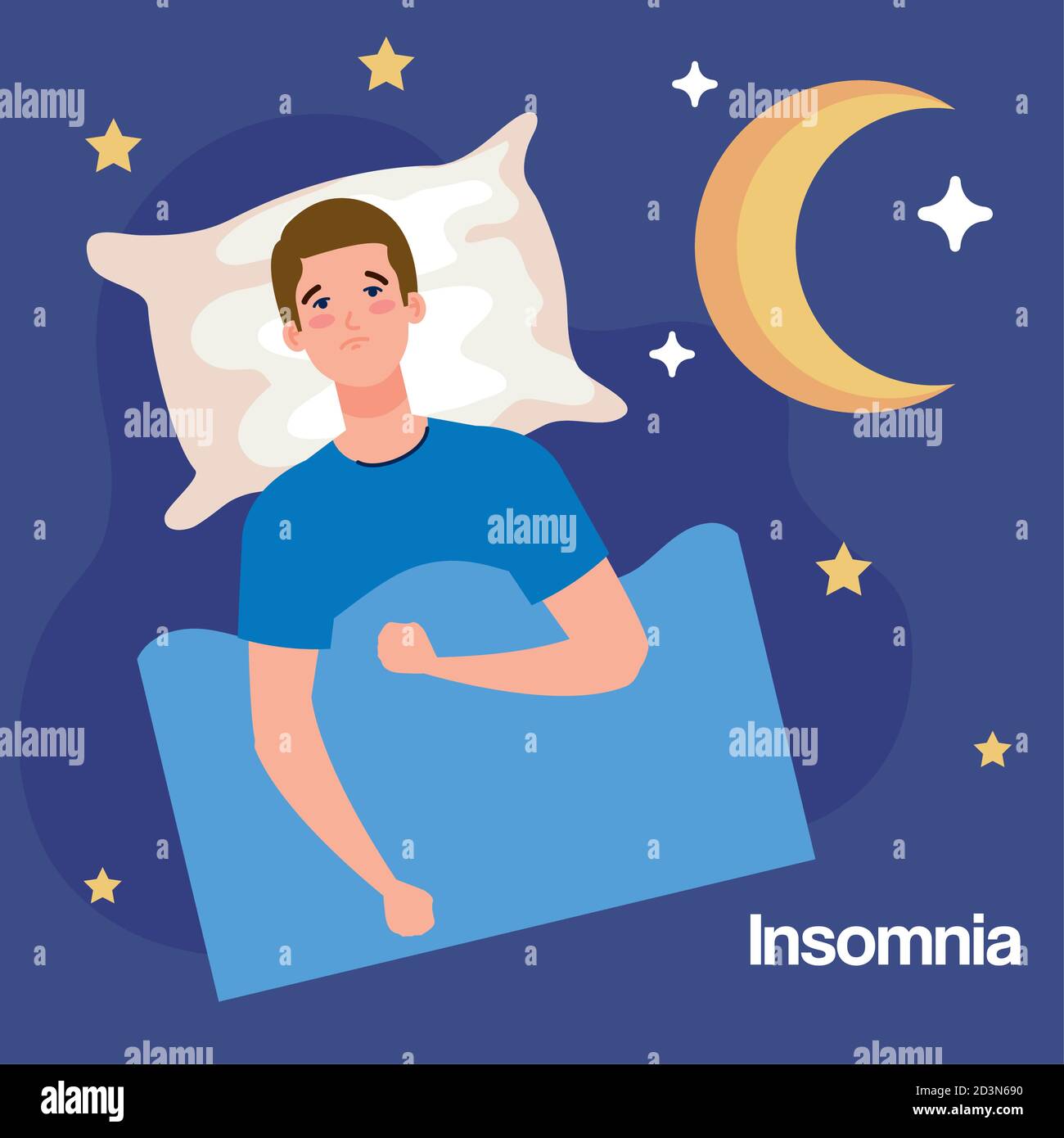 insomnia man on bed with pillow and moon vector design Stock Vector ...