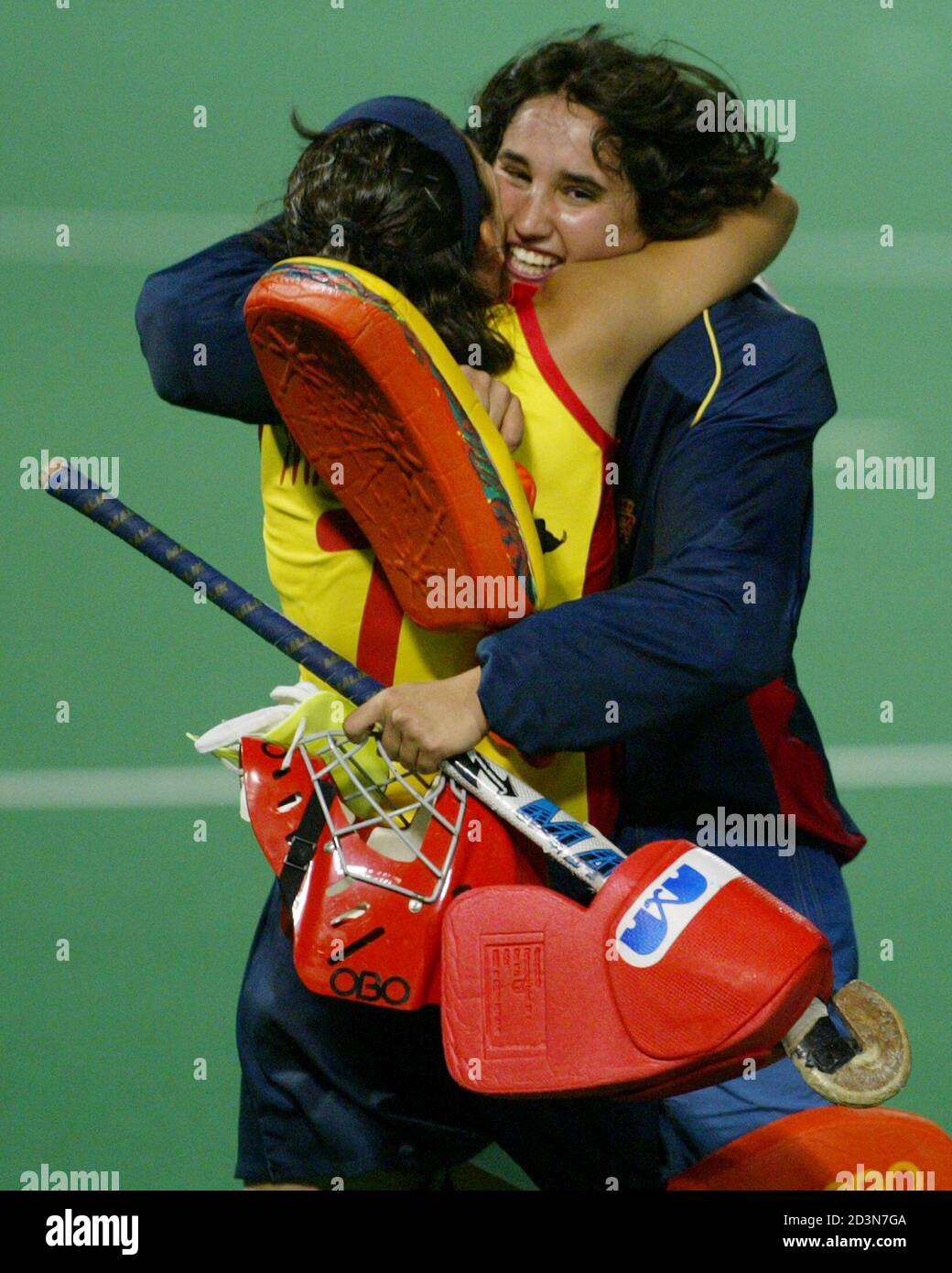 SPANISH GOALIE ROSA EMBRACES TEAMMATE MARTIN AFTER DRAW WITH NETHERLANDS IN WOMENS WORLD CUP