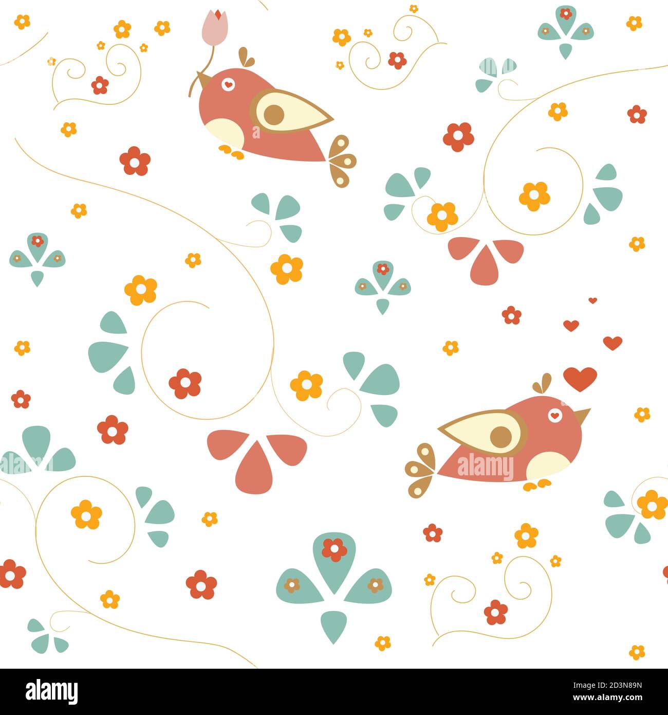 Seamless pattern with funny birds on brown background with small ...