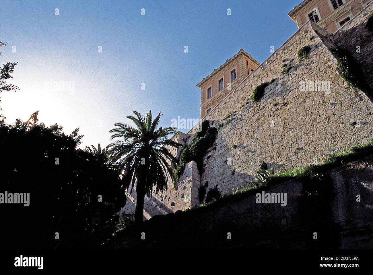 Cagliari, Sardinia, Italy. Medieval ramparts of Saint Remy (scanned ...