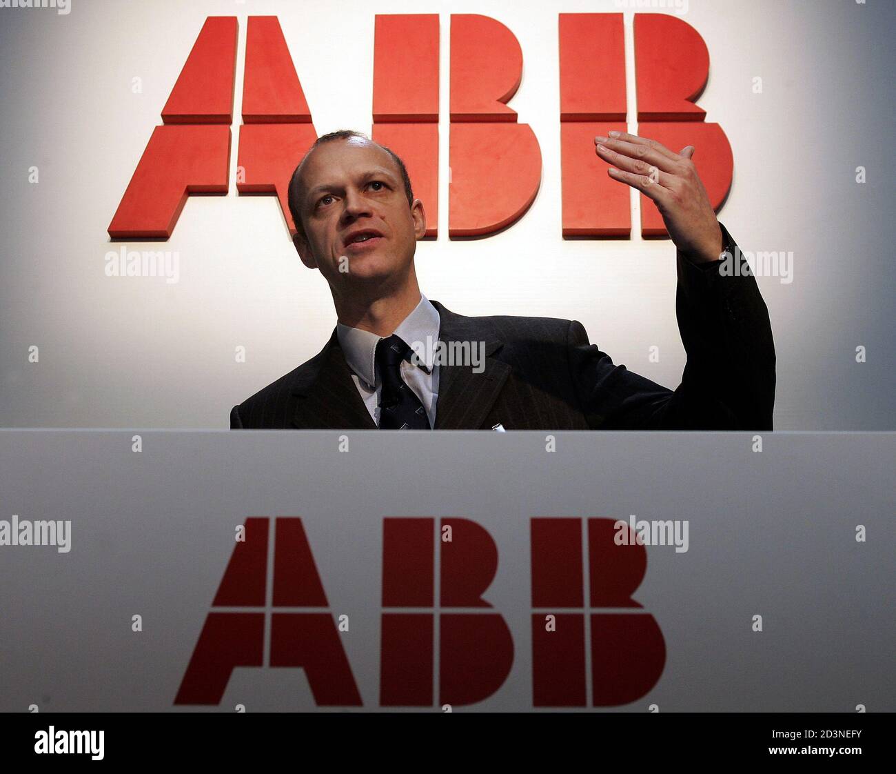 Chief Executive Of Swiss Engineering Firm Abb Fred Kindle Gestures During A News Conference On The 2004 Annual Results At The Abb Corporate Research Center In Daettwil Near Zurich February 17 2005