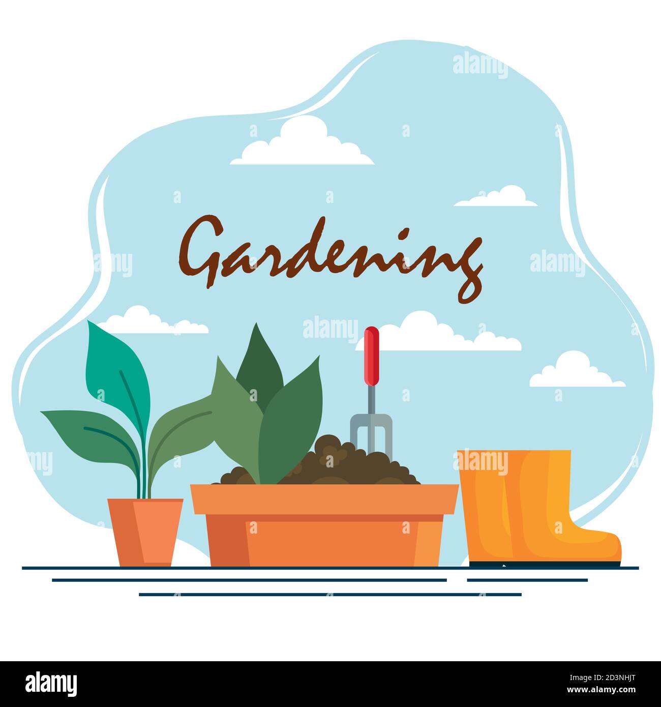 Gardening plants inside pots rake and boots vector design Stock Vector ...