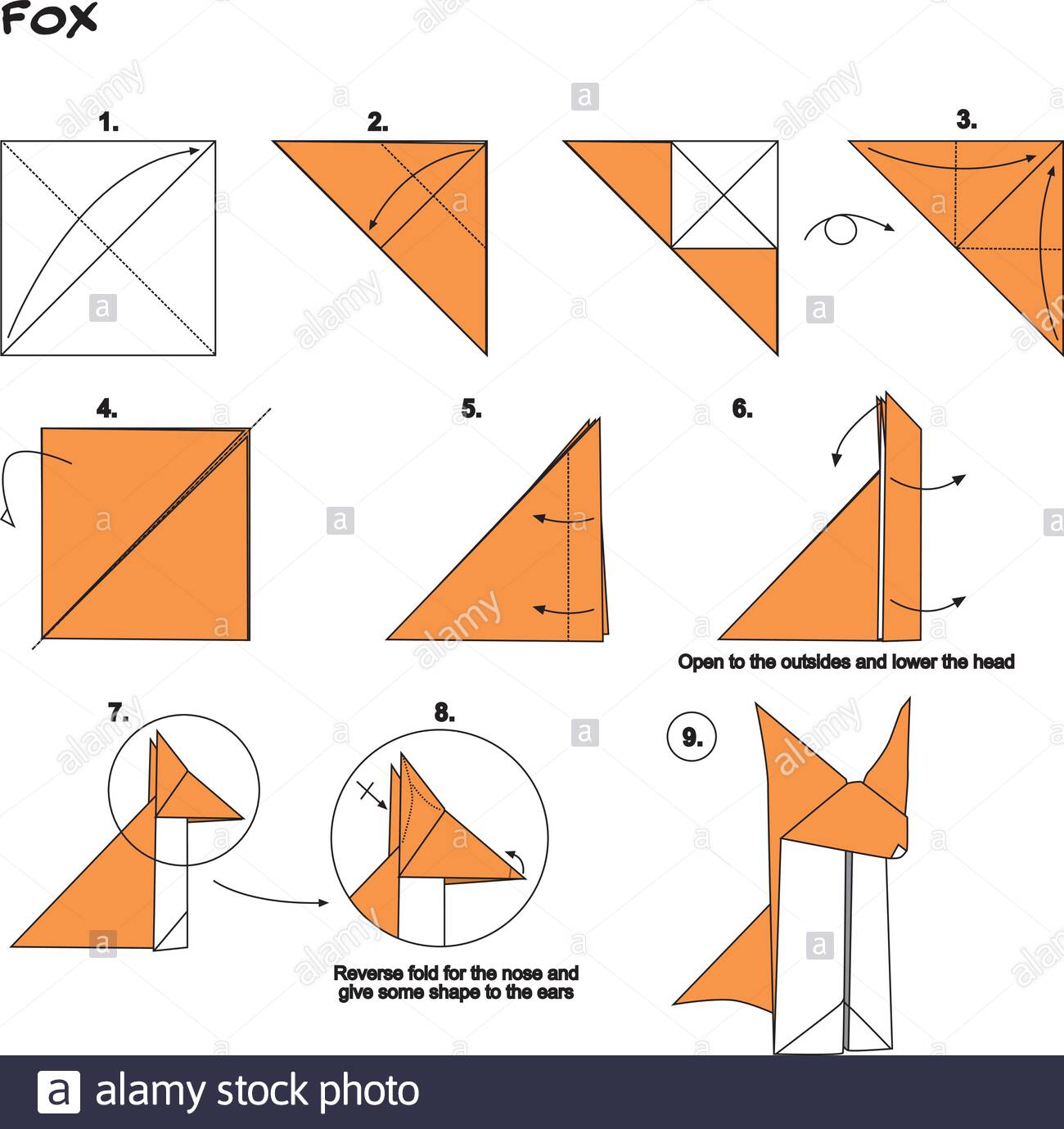 Origami Animal Traditional Fox Diagram Step By Step Instructions Paper Art Crafts For Kids Vector Design Stock Vector Image Art Alamy