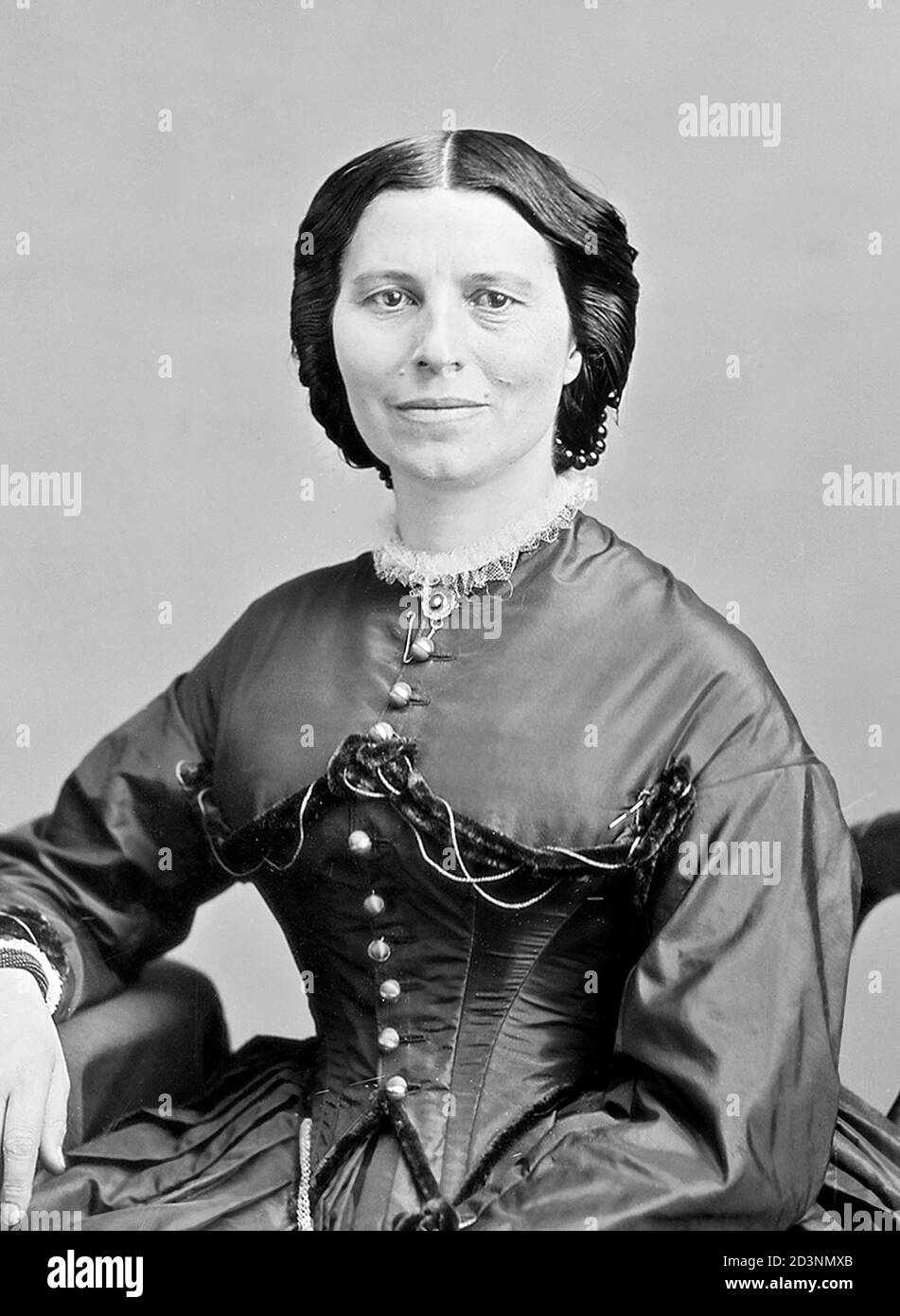 Clara Barton. Portrait of the nurse and founder of the American Red Cross, Clarissa 'Clara' Harlowe Barton (1821-1912), by Matthew Brady, c.1865. Stock Photo