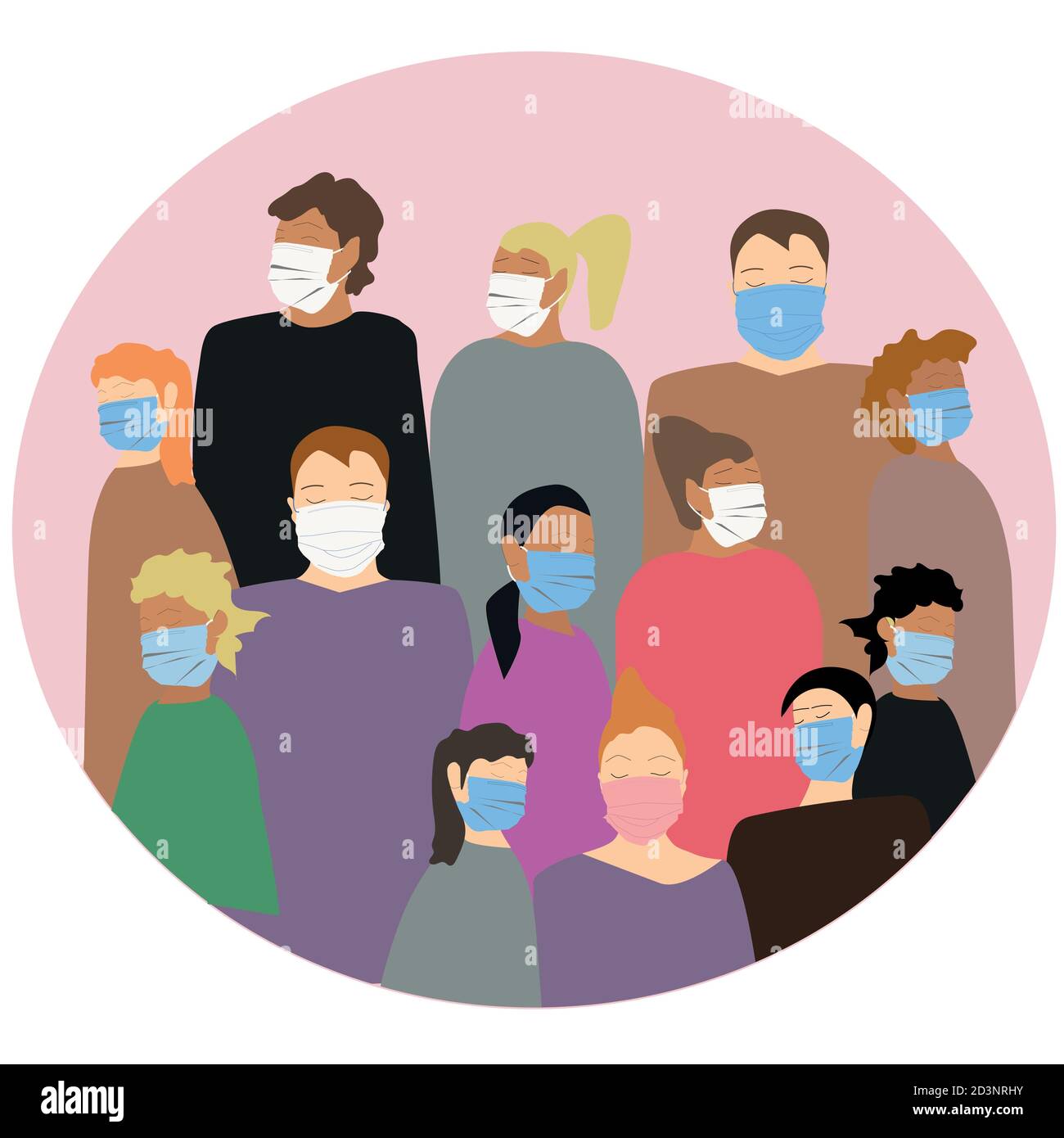A group of people wearing medical masks to prevent diseases. Vector illustration in flat style