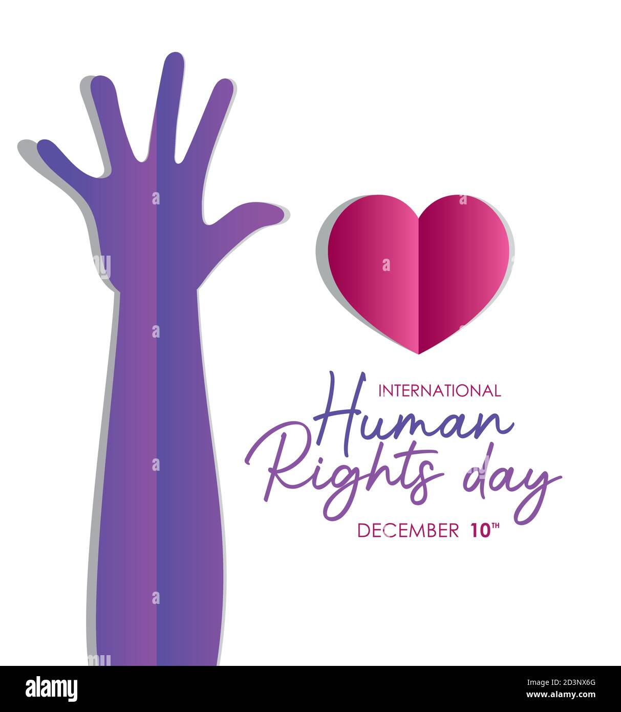international human rights and purple hand up with heart vector design ...