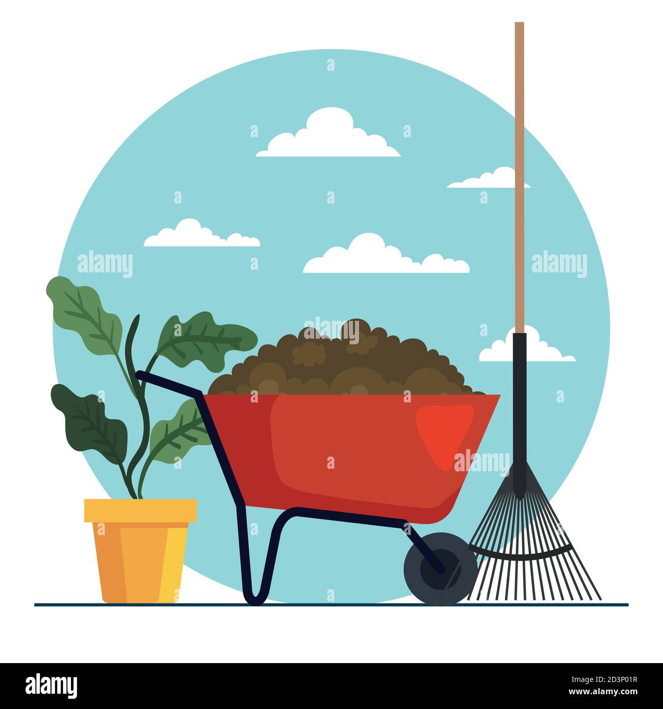 Gardening plant wheelbarrow and rake vector design Stock Vector Image ...