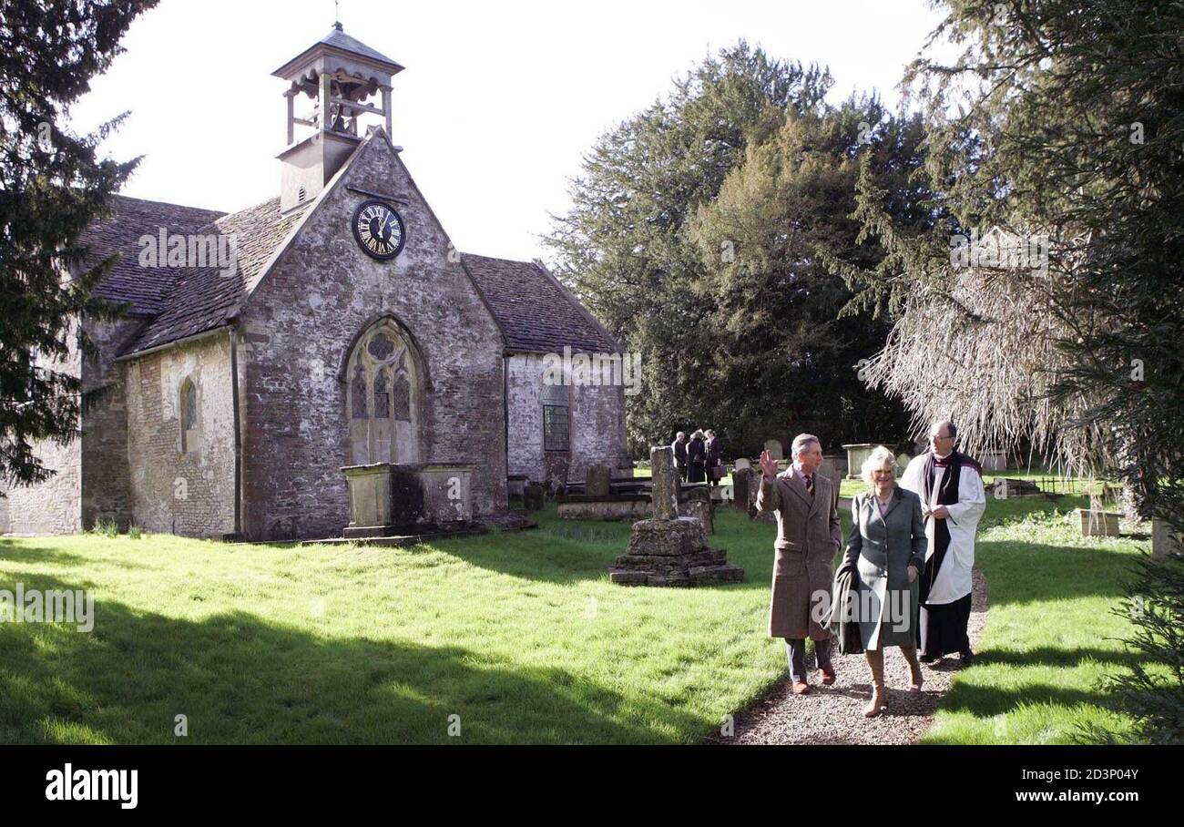 Prince Charles Camilla Parker Bowles And Reverend Mullholland Leave Sunday Church Service St Lawrence S Church In Didmarton Gloucestershire Prince Charles Prince Of Wales L His Fiance Camilla Parker Bowles C And Reverend
