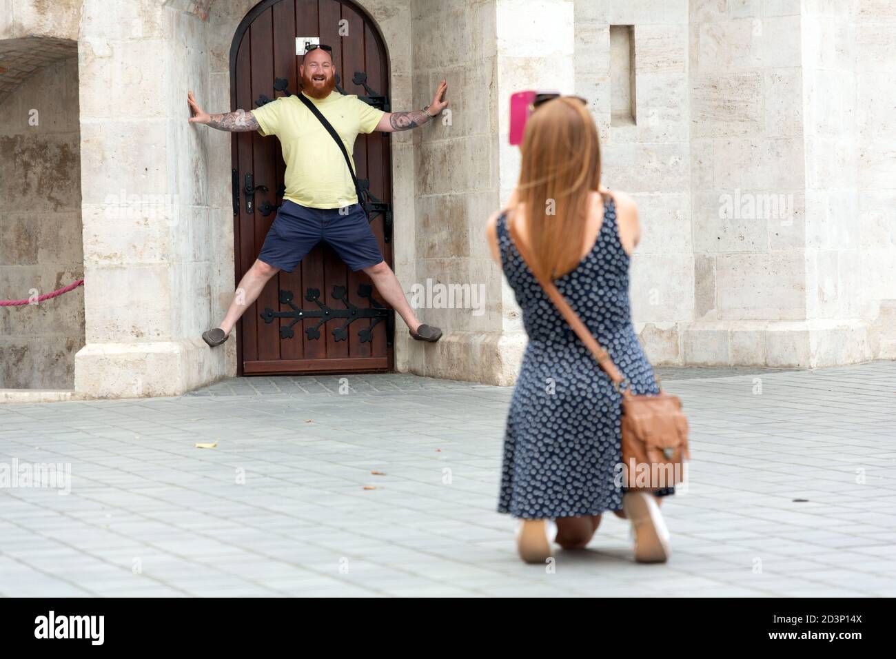 tourists taking photos in Budapest, Hungary Stock Photo