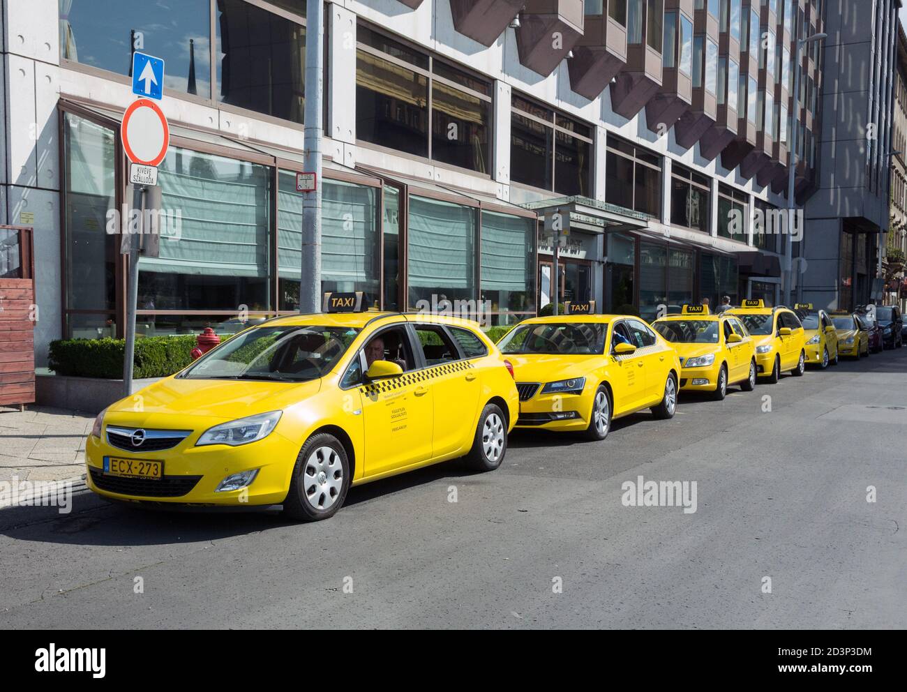 Yellow taxis in Prague, Czech Republic Stock Photo