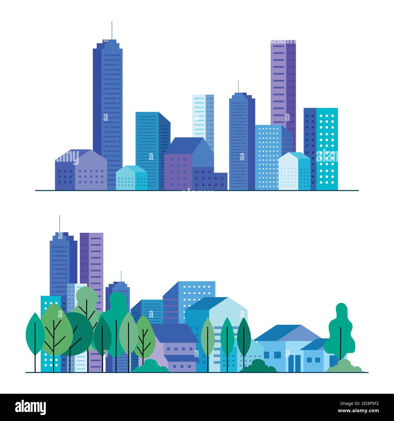 city buildings and houses with trees set vector design Stock Vector ...